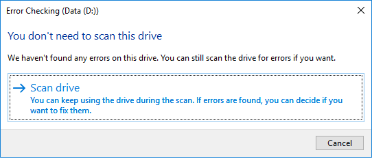 A dialogue box will notify you whether you need to run the scan or not