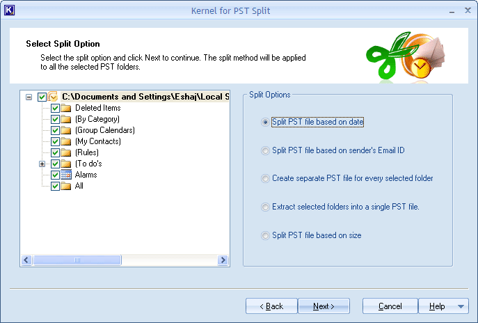 split large sized PST files 