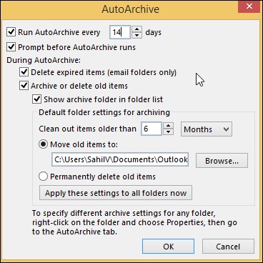 specify the folder location