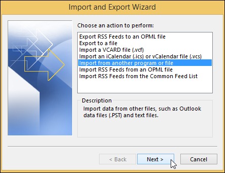 choose Import from another program