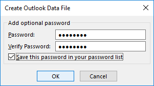 enter a password for the new PST file