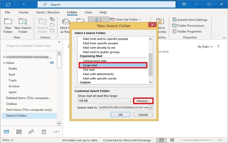 Delete large Outlook emails