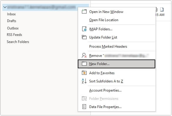 right click email and select folder