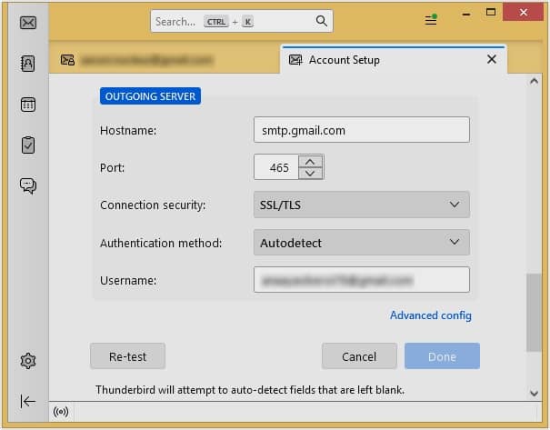 Outgoing Server select protocol as SMTP