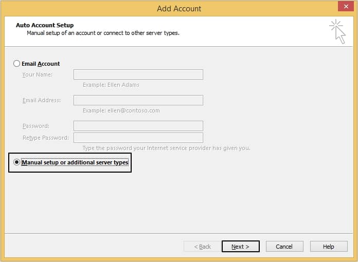 click Manual setup or additional server types and click Next