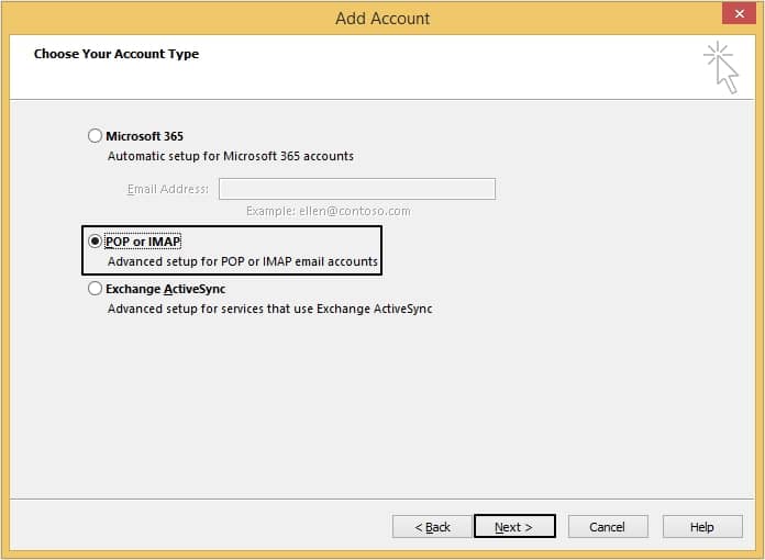 Select POP or IMAP option and click Next