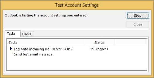 Outlook will perform a test for the account