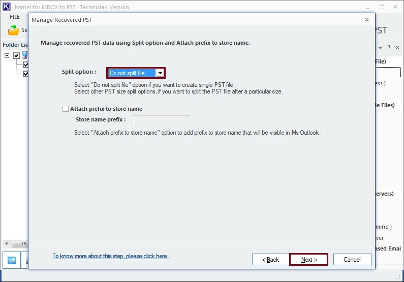 Split large PST file into small size PST