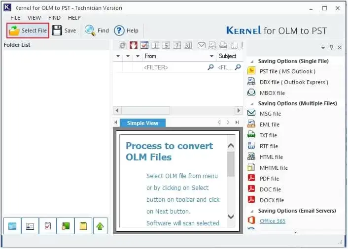 Start the tool and click on select file option