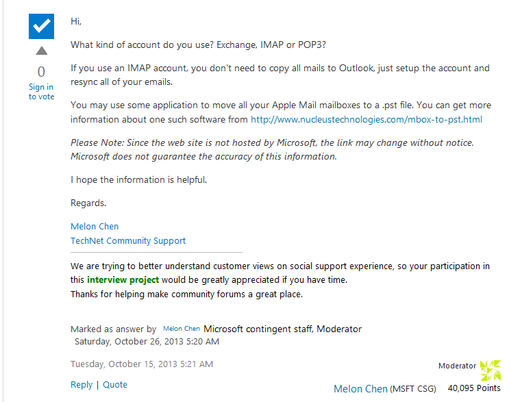 Rating by Melon Chen, Microsoft contingent staff, Moderator