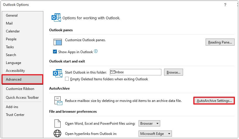 auto archive setting