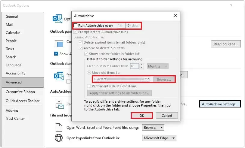 archiving options