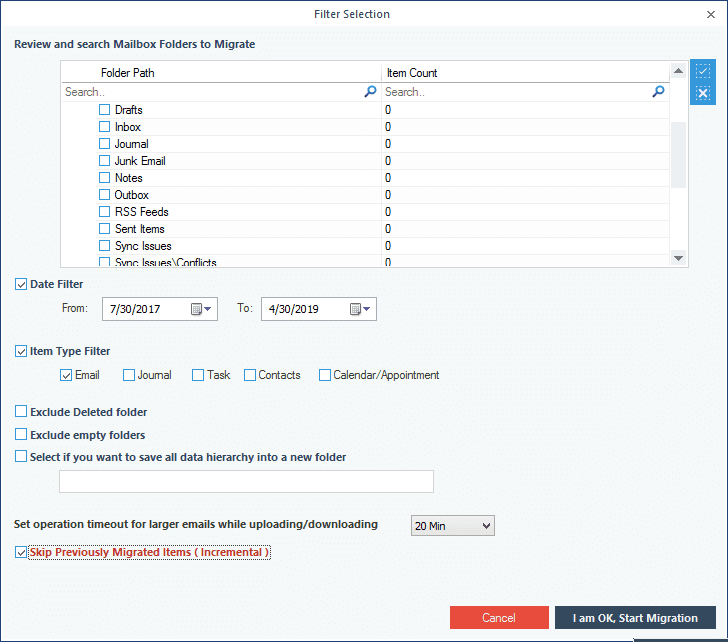 Browse the destination folder for the new PST file