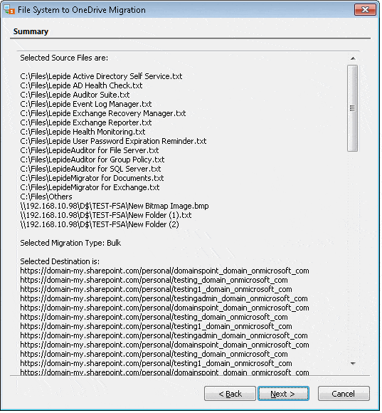 Summary of the migration job