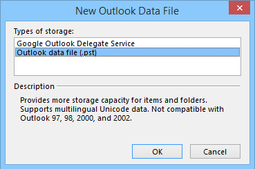 Choose Outlook data file