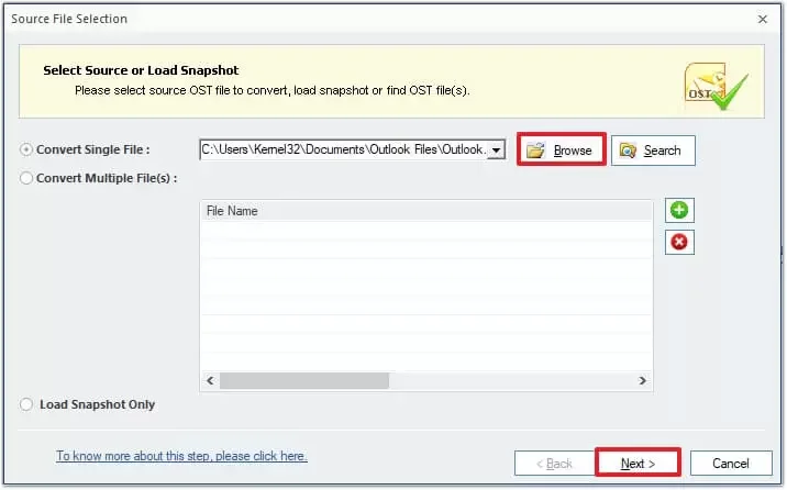 open the Convert OST file tool