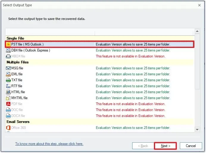 select PST file