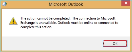 The connection to Exchange Server is unavailable error