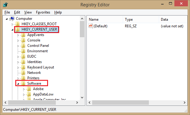 Registry Editor  window