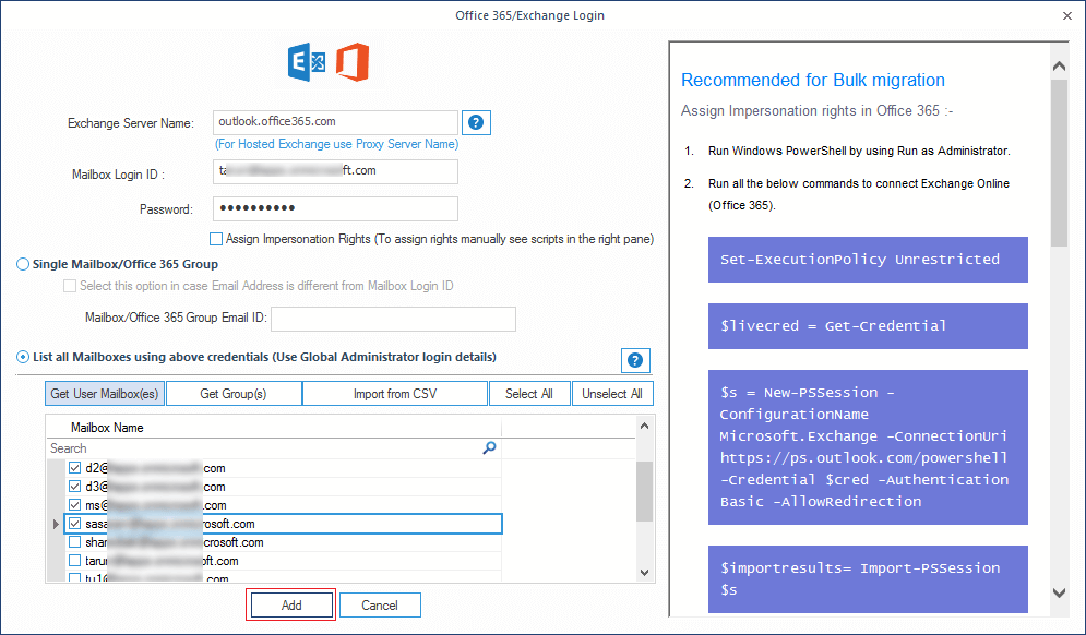 List all Mailboxes using above credentials