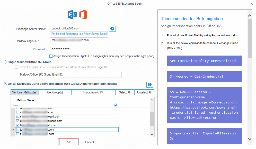 add the Office 365 credentials