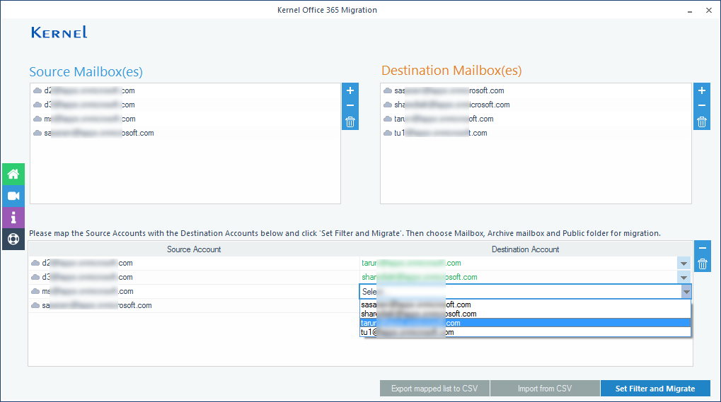 map the source and destination accounts