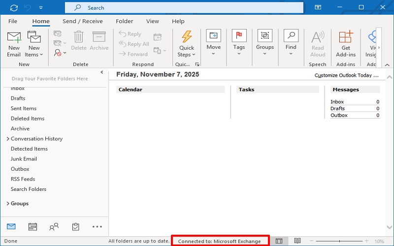 connected to exchange server