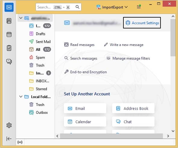 In the Thunderbird application click on Account Settings