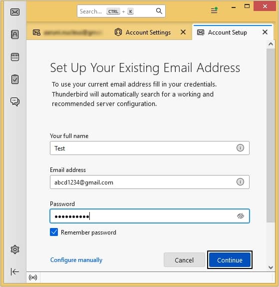 Enter your credentials like Name Gmail ID and password and click Continue