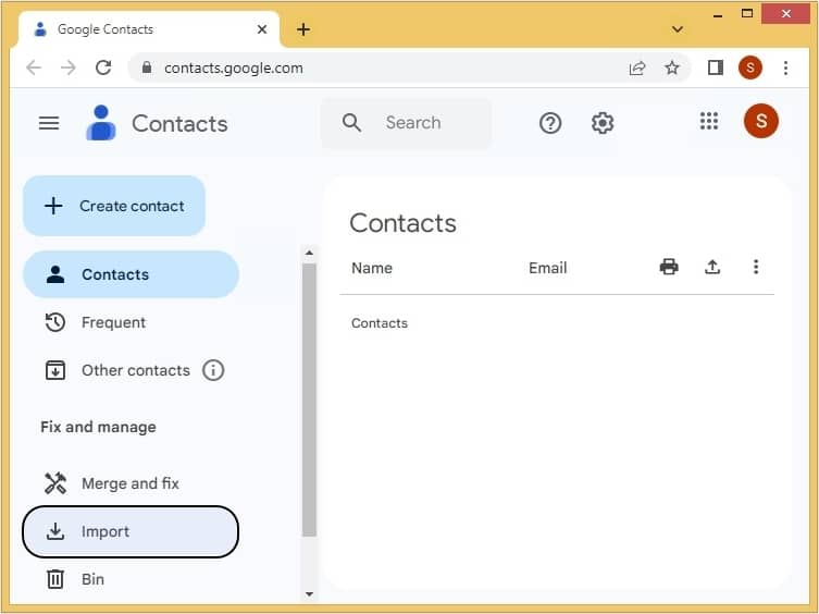 Click on the Import option