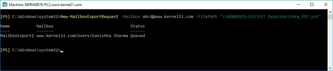 PowerShell cmdlets to export single mailbox
