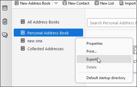 right click on personal address book and hit Export
