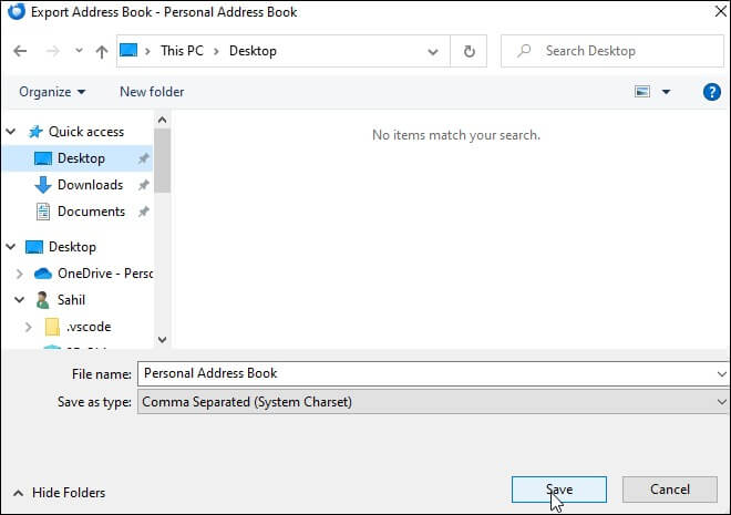 choose the destination to save your files in Comma Separated