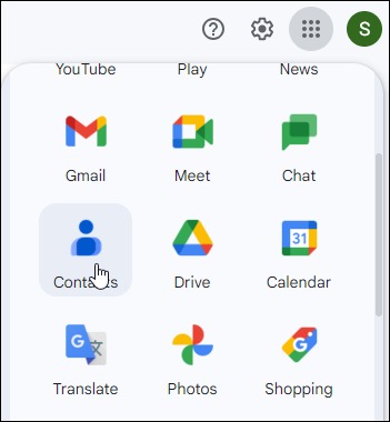 Open gmail from google Apps and tap on Contacts