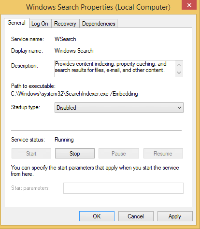 click Stop to stop the service and click Apply and then Restart the computer