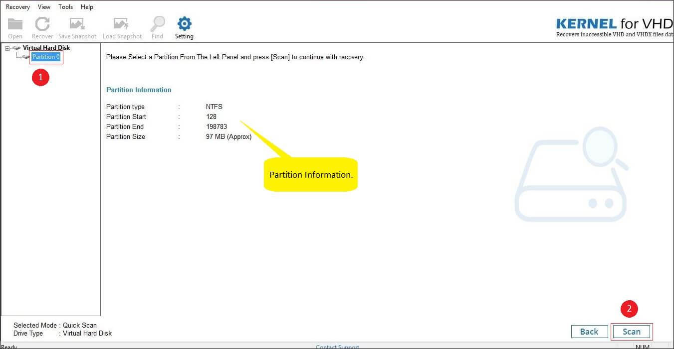 Select partition and start scan
