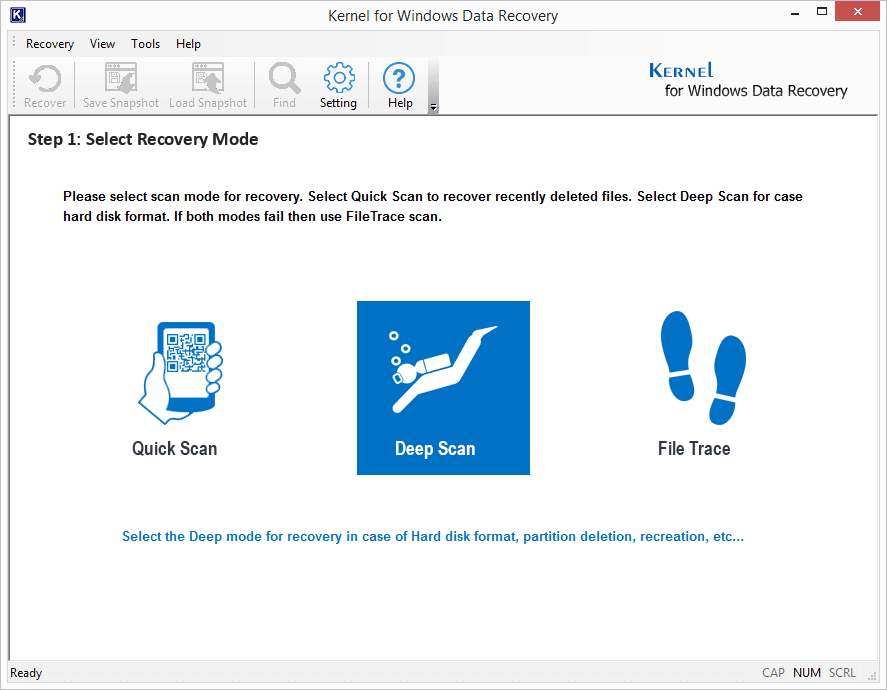 Launch the product on your system and select the specific scanning mode