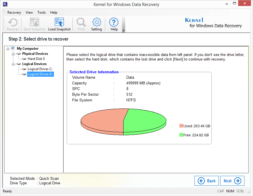 choose the disk from which you want to recover corrupt data