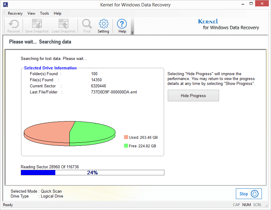 The tool will start scanning the disk or hard drive