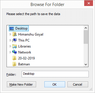 Choose a location to save the recovered corrupt data and click OK