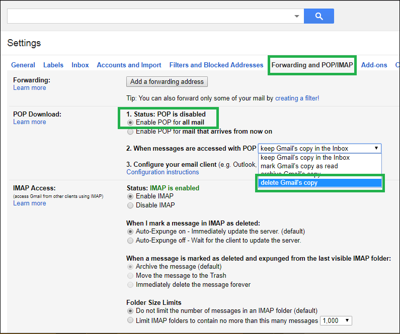 click on Forwarding and POP/IMAP