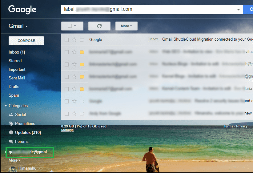 Gmail email is transferred