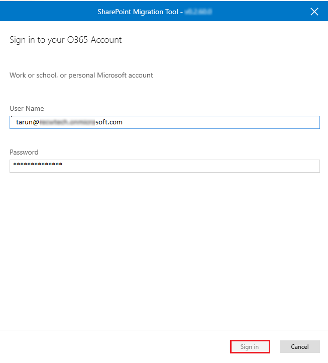 Input the credentials for your Office 365 account
