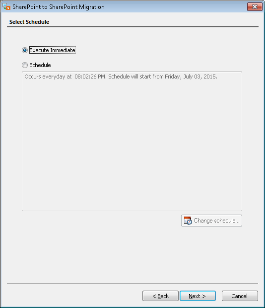 choose to start migration immediately or schedule to run it later