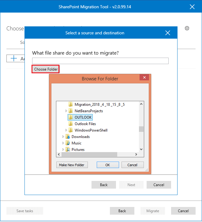 Choose Folder and browse the folder