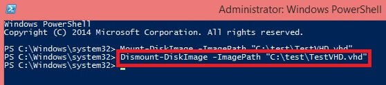 Dismount-DiskImage -ImagePath location of VHD file