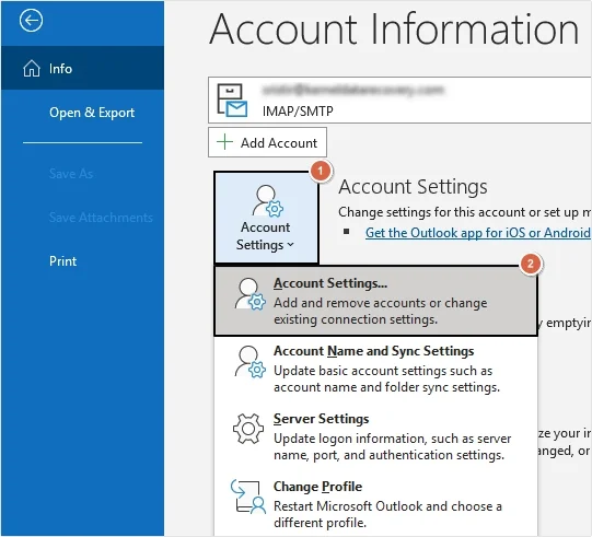Go to File then Account Settings then Account Settings