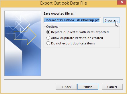 specify the destination for saving the Outlook Data File