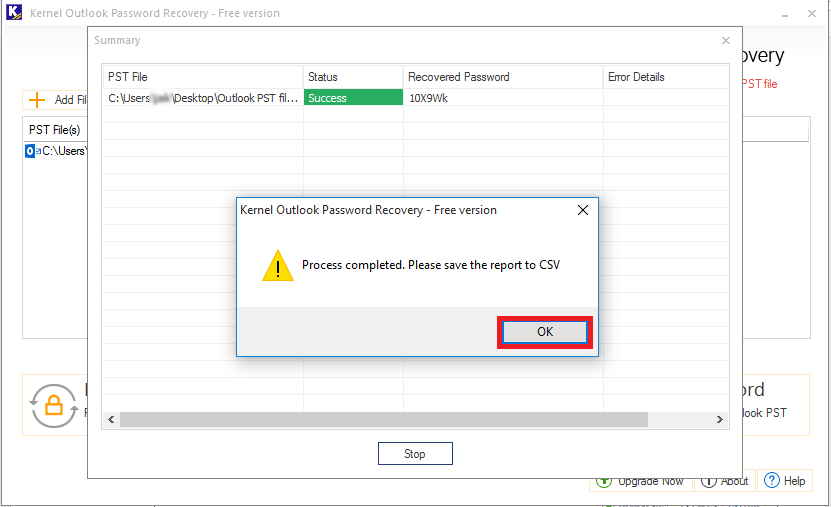 On successful completion you will get the recovered password