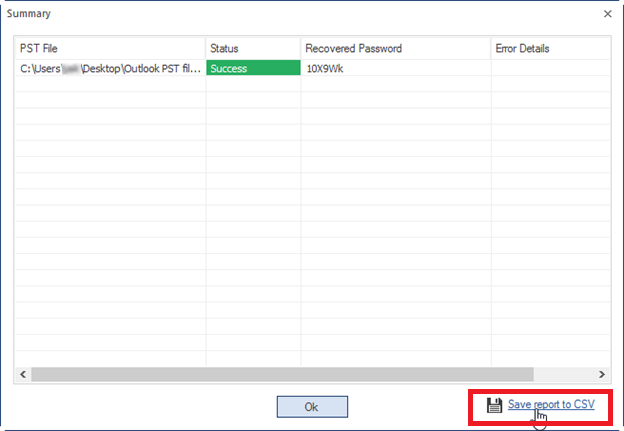 save the report of the process to a CSV file